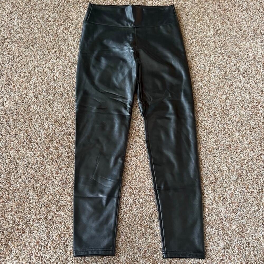 Unbranded Black Faux Leather High Waist Straight Leg Leggings sz Medium